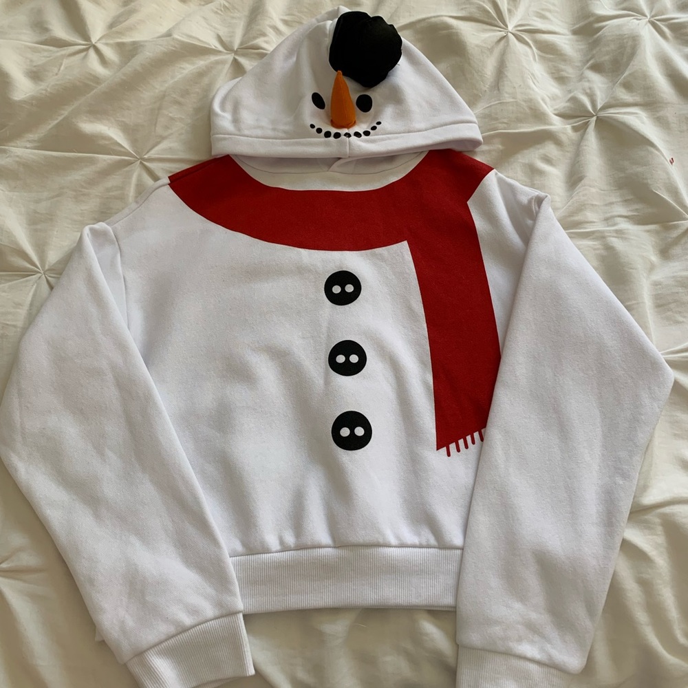 H&M Snowman Hoodie, Color: White; Size: Small